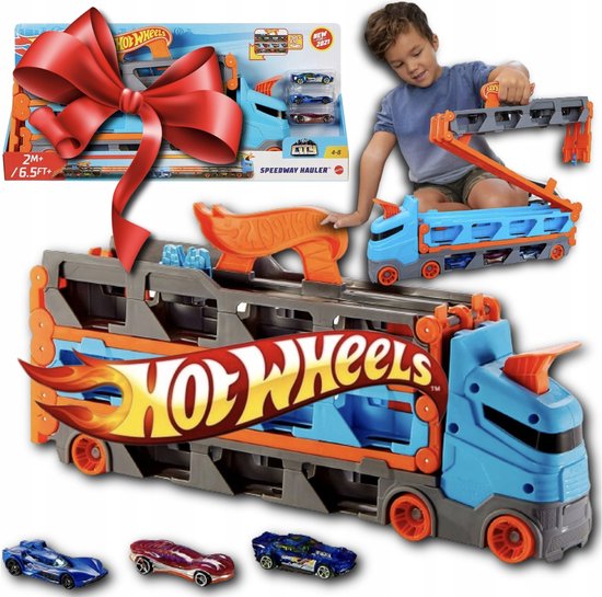 Hot Wheels Transporter & Racebaan 2-in-1 met 3 Auto's van Hot Wheels