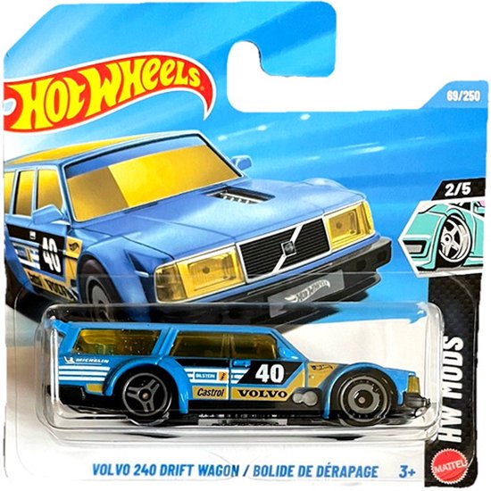 HOT WHEELS VOLVO 240 DRIFT WAGON 40 BLUE 69/250 HW MODS 2/5 SHORT CARD 2026 van Merkloos