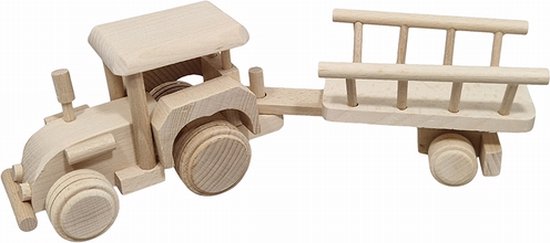 Houten Tractor met Aanhanger 34x8,4x10,5 cm van Merkloos