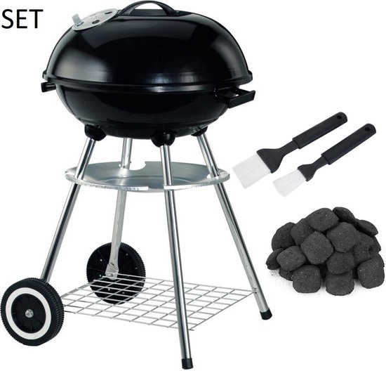 Houtskoolbarbecue XL 47 CM inclusief 3 KG Briketten en 2 Marinadekwasten en BBQ Hoes - Voordeelverpakking - Kogelbarbecue van Pericles