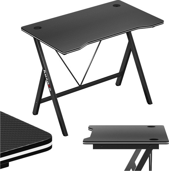 huzaro Hero 1.4 Black Computertafel, gamingtafel, bureau, pc-tafel, 100 x 50 cm, twee kabeldoorvoeringen, stalen constructie, carbon tafelblad, zwart