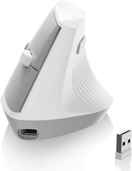 I300 Draadloze Verticale Ergonomische Muis, 2,4GHz/BT, 84g Lichtgewicht, Stille Klikken, 57° Verticale Hoek, Vermindert Spierspanning, 1600dpi, Kantoormuis voor Win/Mac/iPad/Laptop, Wit