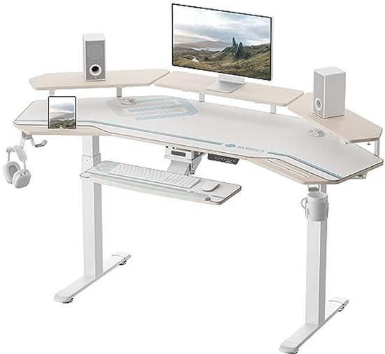 In hoogte verstelbaar gamingbureau met LED en monitorstandaard - 182x76 cm van Merkloos