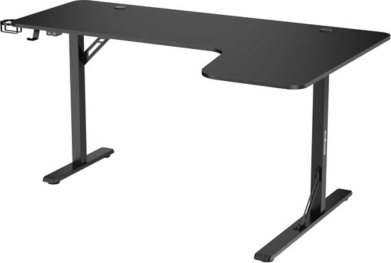 In hoogte Verstelbaar L-vormig Hoek Gaming Bureau 160x100 cm met Kabelbeheer - Zwart van Merkloos