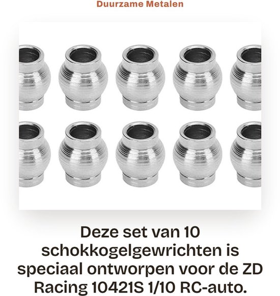 Inovra - Duurzame Metalen Schokkogelgewrichten voor ZD Racing 10421S, Set van 10 Stuks