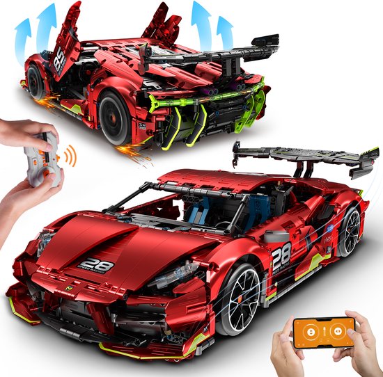 INSOON Wijnrode Stunt Drift Raceauto Bouwpakket - 2202 Delen - 1:10 Schaal Model met 2.4GHz Bouwstenen - Elektrische RC Auto Speelgoed voor Volwassenen Kinderen 14 Jaar van INSOON