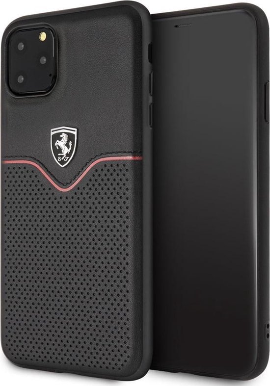 iPhone 11 Pro Max Backcase hoesje - Ferrari - Effen Zwart - Leer van Merkloos