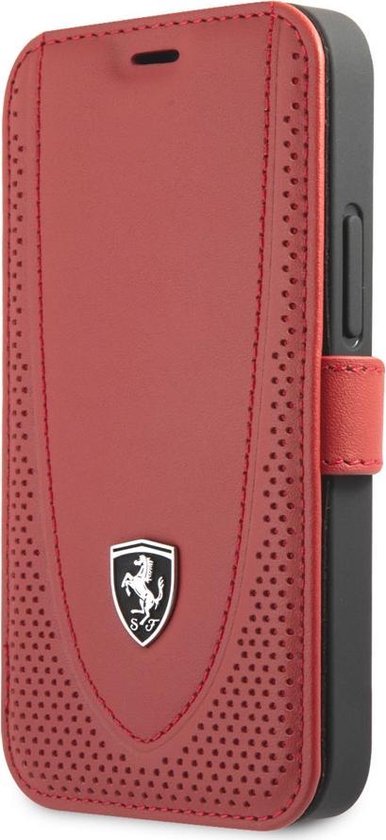 iPhone 12 Mini Bookcase hoesje - Ferrari - Effen Rood - Leer van Ferrari