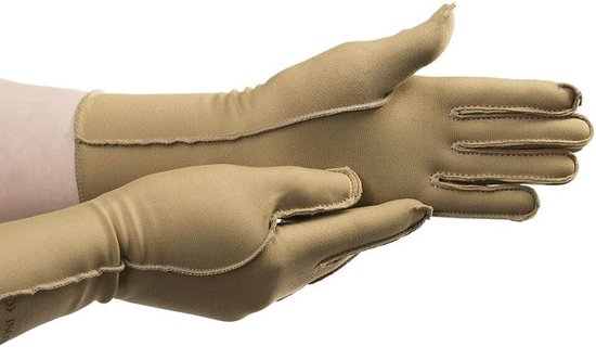 Isotoner Unisex's Therapeutische Compressie Handschoen, Volledige vinger, Rechterhand, X-Small, Camel, XS