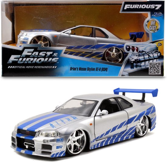 Jada Toys - Fast & Furious 2002 Brians Nissan Skyline GT-R - Zilver - Speelgoedvoertuig van Jada Toys