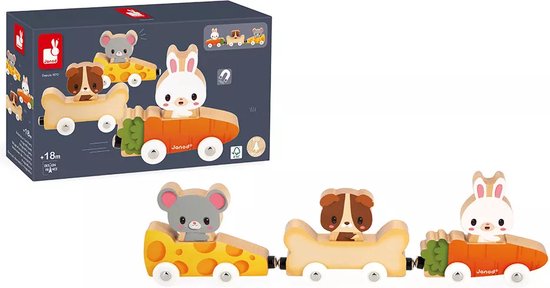 Janod Boerderij - Magnetische Huisdieren - 3 Boerderijdieren En 3 Magnetische Auto's, Samen Vormen Ze Een Treintje! - Stimuleert De Motoriek En Verbeelding - Geschikt Vanaf 18 Maanden van Janod