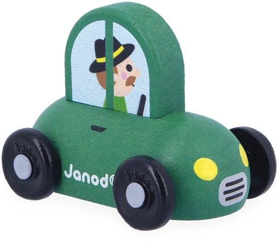 Janod Cross Roads - Houten Auto - Kleine, Makkelijk Te Hanteren Groene Auto - Stimuleert De Fijne Motoriek En Fantasie - Geschikt Vanaf 1 Jaar van Janod