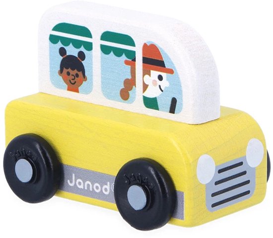 Janod Cross Roads - Houten Busje - Klein, Makkelijk Te Hanteren Geel Busje - Stimuleert De Fijne Motoriek En Fantasie - Geschikt Vanaf 1 Jaar van Janod
