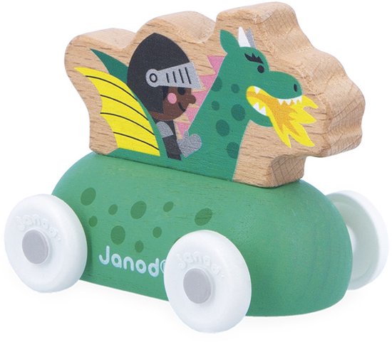 Janod Cross Roads - Houten Drakenauto - Kleine, Makkelijk Te Hanteren Drakenauto - Stimuleert De Fijne Motoriek En Fantasie - Geschikt Vanaf 1 Jaar van Janod