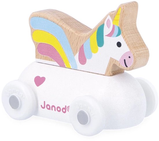 Janod Cross Roads - Houten Eenhoornmobiel - Kleine, Makkelijk Te Hanteren Unicornwagen - Stimuleert De Fijne Motoriek En Fantasie - Geschikt Vanaf 1 Jaar van Janod