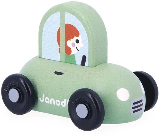 Janod Cross Roads - Houten Groene Auto - Kleine, Makkelijk Te Hanteren Auto - Stimuleert De Fijne Motoriek En Fantasie - Geschikt Vanaf 1 Jaar van Janod