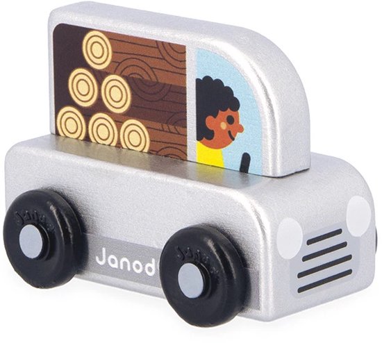 Janod Cross Roads - Houten Pick-Up - Kleine, Makkelijk Te Hanteren Grijze Pick-Up - Stimuleert De Fijne Motoriek En Fantasie - Geschikt Vanaf 1 Jaar van Janod