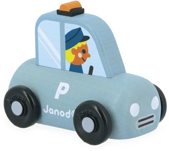 Janod Cross Roads - Houten Politiewagen - Kleine, Makkelijk Te Hanteren Politieauto - Stimuleert De Fijne Motoriek En Fantasie - Geschikt Vanaf 1 Jaar van Janod