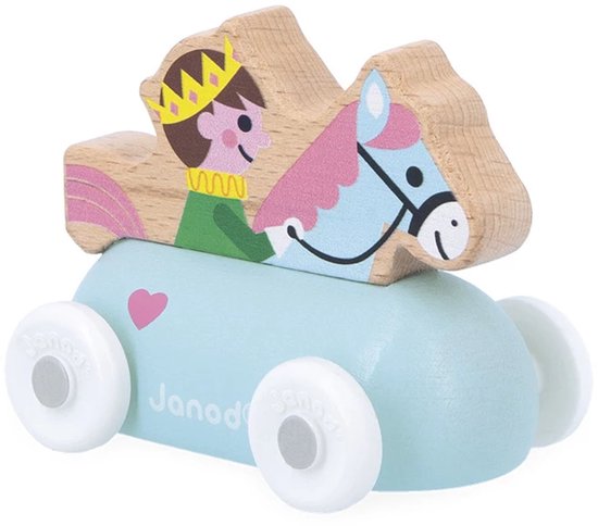 Janod Cross Roads - Houten Prinsenwagen - Kleine, Makkelijk Te Hanteren Blauwe Prinsenauto - Stimuleert De Fijne Motoriek En Fantasie - Geschikt Vanaf 1 Jaar van Janod