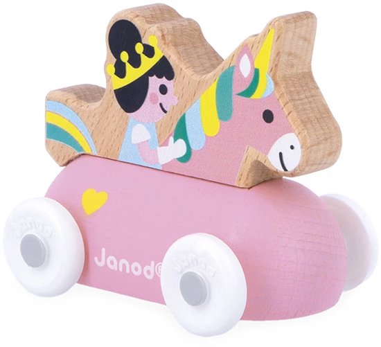 Janod Cross Roads - Houten Prinsessenmobiel - Kleine, Makkelijk Te Hanteren Roze Prinsessenauto - Stimuleert De Fijne Motoriek En Fantasie - Geschikt Vanaf 1 Jaar van Janod