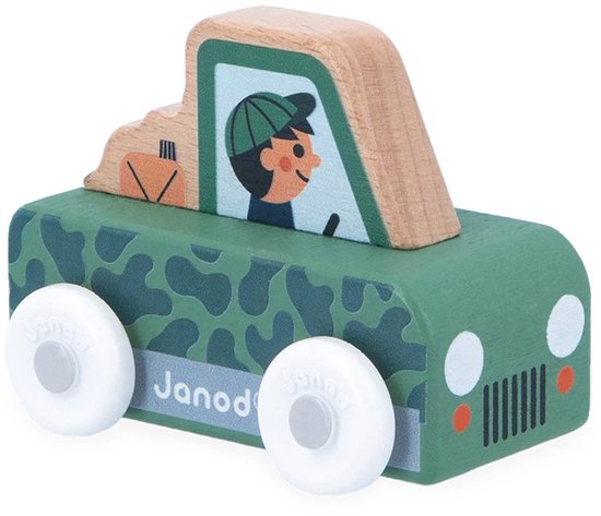 Janod Cross Roads - Houten Safaritruck - Kleine, Makkelijk Te Hanteren Terreinwagen - Stimuleert De Fijne Motoriek En Fantasie - Geschikt Vanaf 1 Jaar van Janod