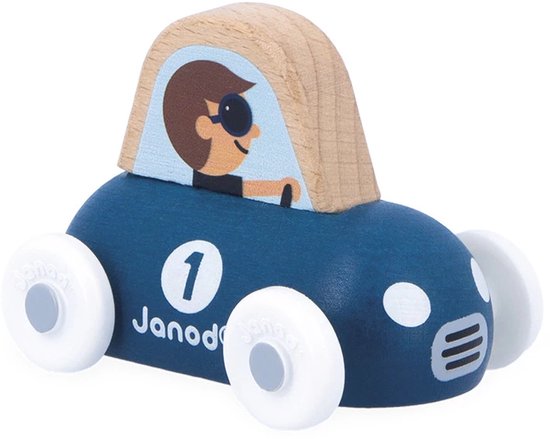 Janod Cross Roads - Houten Sportauto - Kleine, Makkelijk Te Hanteren Blauwe Sportwagen - Stimuleert De Fijne Motoriek En Fantasie - Geschikt Vanaf 1 Jaar van Janod