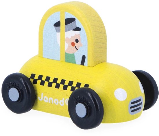 Janod Cross Roads - Houten Taxi - Kleine, Makkelijk Te Hanteren Gele Taxi - Stimuleert De Fijne Motoriek En Fantasie - Geschikt Vanaf 1 Jaar van Janod