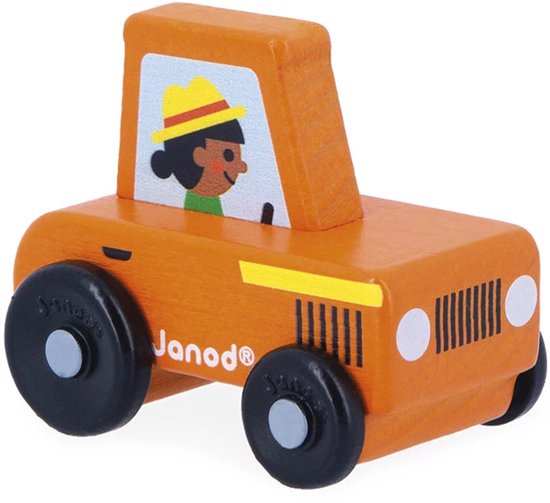 Janod Cross Roads - Houten Tractor - Kleine, Makkelijk Te Hanteren Rode Tractor - Stimuleert De Fijne Motoriek En Fantasie - Geschikt Vanaf 1 Jaar van Janod