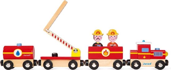 Janod Story - Brandweer Trein - Magnetische Trein - 4 Magnetische Auto's En 2 Brandweermannen - Geschikt Vanaf 3 Jaar van Janod