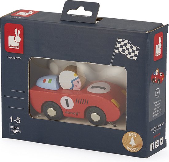 Janod Story - Racing Speed Auto (Rood Of Blauw) - Houten Raceauto - Geschikt Vanaf 1 Jaar van Merkloos