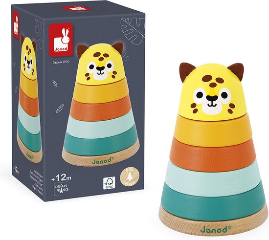 Janod Tropik - Stapeltoren Jaguar - Stapel De 5 Houten Stukken Van Verschillende Groottes Om De Jaguar In Elkaar Te Zetten - Geschikt Vanaf 1 Jaar van Janod