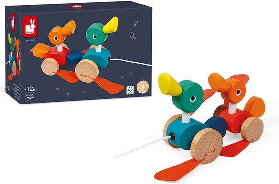 Janod Zigolos - Eendenfamilie Trekfiguur - Een Houten Eendenfamilie Die Je Overal Mee Naartoe Kunt Nemen - Geschikt Vanaf 1 Jaar van Janod
