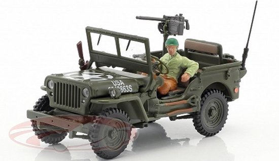 Jeep Willys 4X4 W Open Top + Gun & Man 1-43 Cararama van Cararama