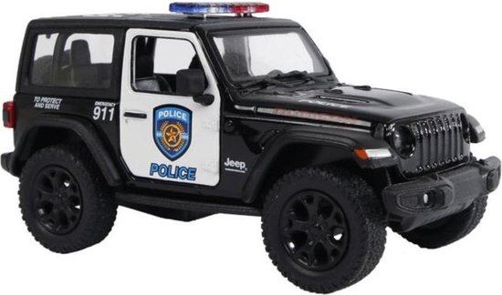 Jeep Wrangler Police (Zwart) (10 cm) 1/36 Kinsmart - Modelauto - Schaalmodel - Model auto - Miniatuurautos - Miniatuur auto van Jeep