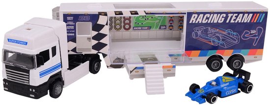 Johntoy vrachtwagen speelgoed Race Team met die-cast raceauto 37cm. van Merkloos