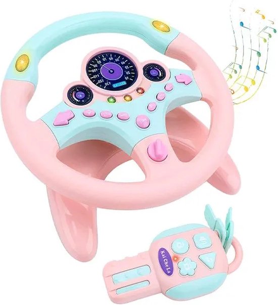 Jojoy - Speelgoed Stuur Voor in de Auto met Sleutels - Autostuur Speelgoed - Stuurwiel Speelgoed - Speelgoed Voor in de Auto - Auto Speelgoed - Speelgoed Voor Onderweg - Speelgoed Voor op Reis - Roze - WHEELPLAY van WHEELPLAY