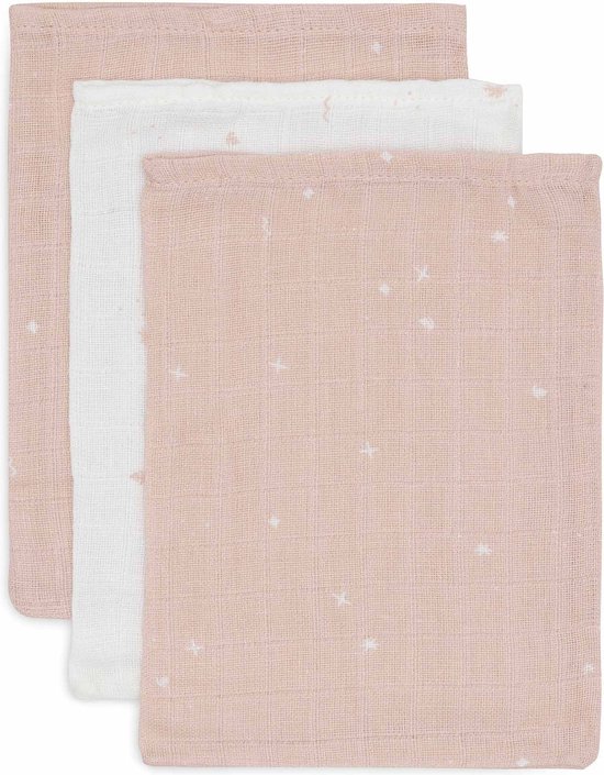Jollein - Baby Hydrofiel Washandje - Katoen - 3 Stuks - Twinkling Wild Rose - Baby Washand, Hydrofiele Washandjes -15x20cm van Jollein