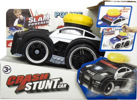 JollyVrooom - Crash Stunt Car - Politie - Licht en Geluid - Activatie Knop - Blauw/Wit van JollyVrooom