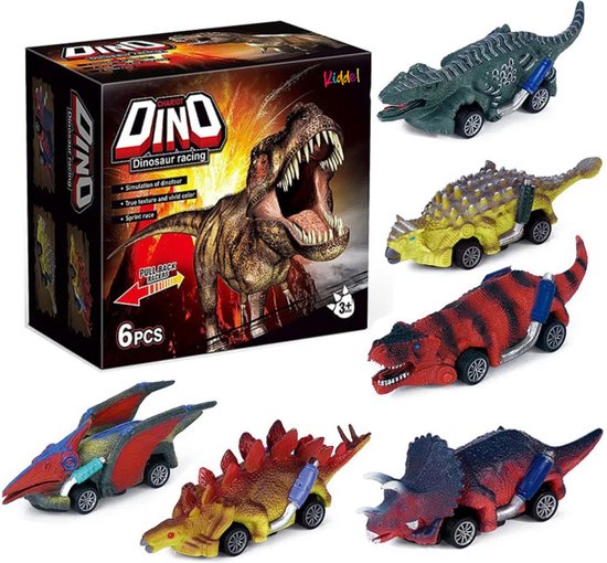 Kiddel Pull Back Dinosaurus Autootjes Set – Raceauto set met 6 Verschillende Dino Dinosaurusmodellen van Kiddel