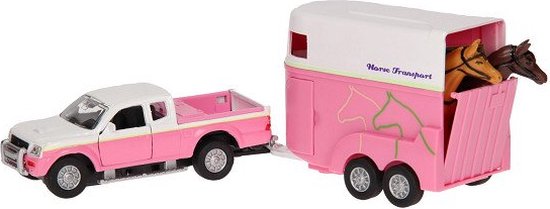 Kids Globe Die-cast Auto met Paardentrailer Roze, 1:32 van Kids Globe