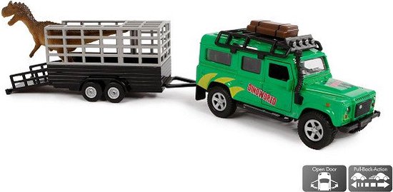 Kids Globe Die-cast Land Rover met Dino-trailer, 29cm van Kids Globe