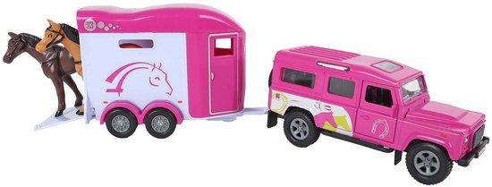 Kids Globe Land Rover met Cheval Liberté Paardentrailer - Roze van Kids Globe