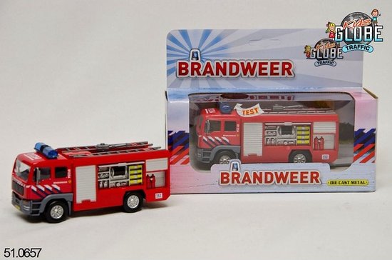Kids Globe Metalen brandweerauto met licht en geluid - Speelgoedvoertuig: 13 cm van Kids Globe