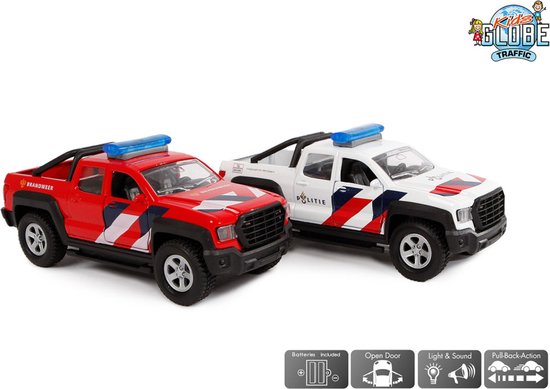 Kids Globe Traffic Pull-Back Hulpdiensten Auto's + Licht en Geluid 2 Stuks van Kids Globe