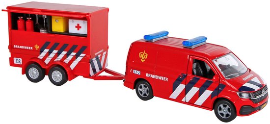 Kids Globe VW Transporter Brandweer met Aanhangwagen van Kids Globe