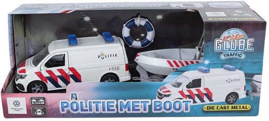 Kids Globe VW Transporter Politie met Boot Die-Cast van Kids Globe
