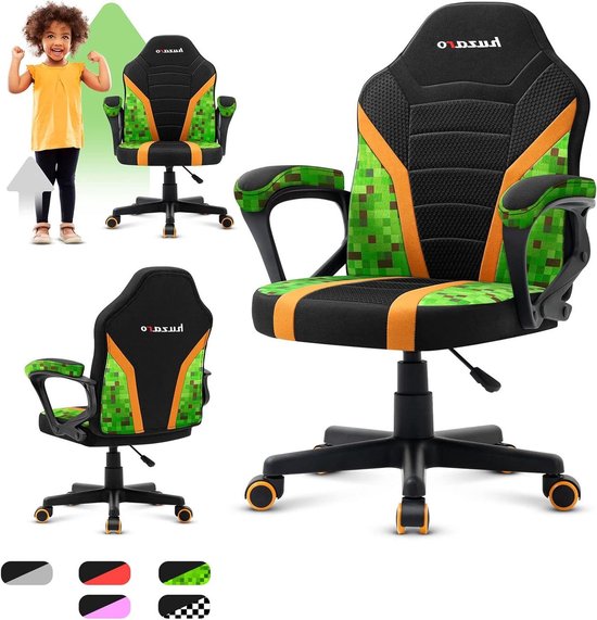 Kinder Gamingstoel - Stoel voor kinderen - Comfortabel gamen - Ademend mesh materiaal - 94 cm hoog - Pixel-mesh van kinder