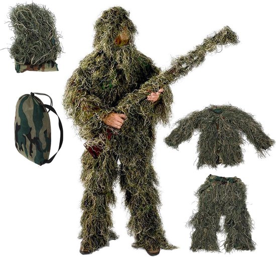 Kinderghillie pak voor outdoor camouflageactiviteiten - Unisex leger vechtkleding - 3D ademend jungle pak voor kinderen - Geschikt voor jacht, schieten, wild fotografie en Halloween - Comfortabel en duurzaam - Verkrijgbaar in diverse maten van Merkloos