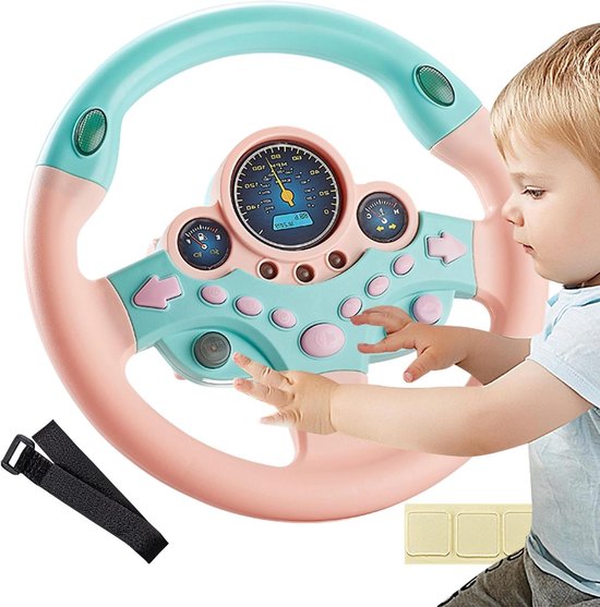 Kinderstuurwiel Speelgoed - Rijsimulator Stuur - Kinderen Amuseren - Met Muziek en Licht - 25 cm Diameter - Roze