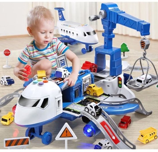 Kindervliegtuig speelgoed - geschikt voor kinderen van 3-7 jaar - kan worden omgebouwd tot parkeerplaats - geschikt voor jongens en meisjes - zowel leerzaam als veilig van Merkloos